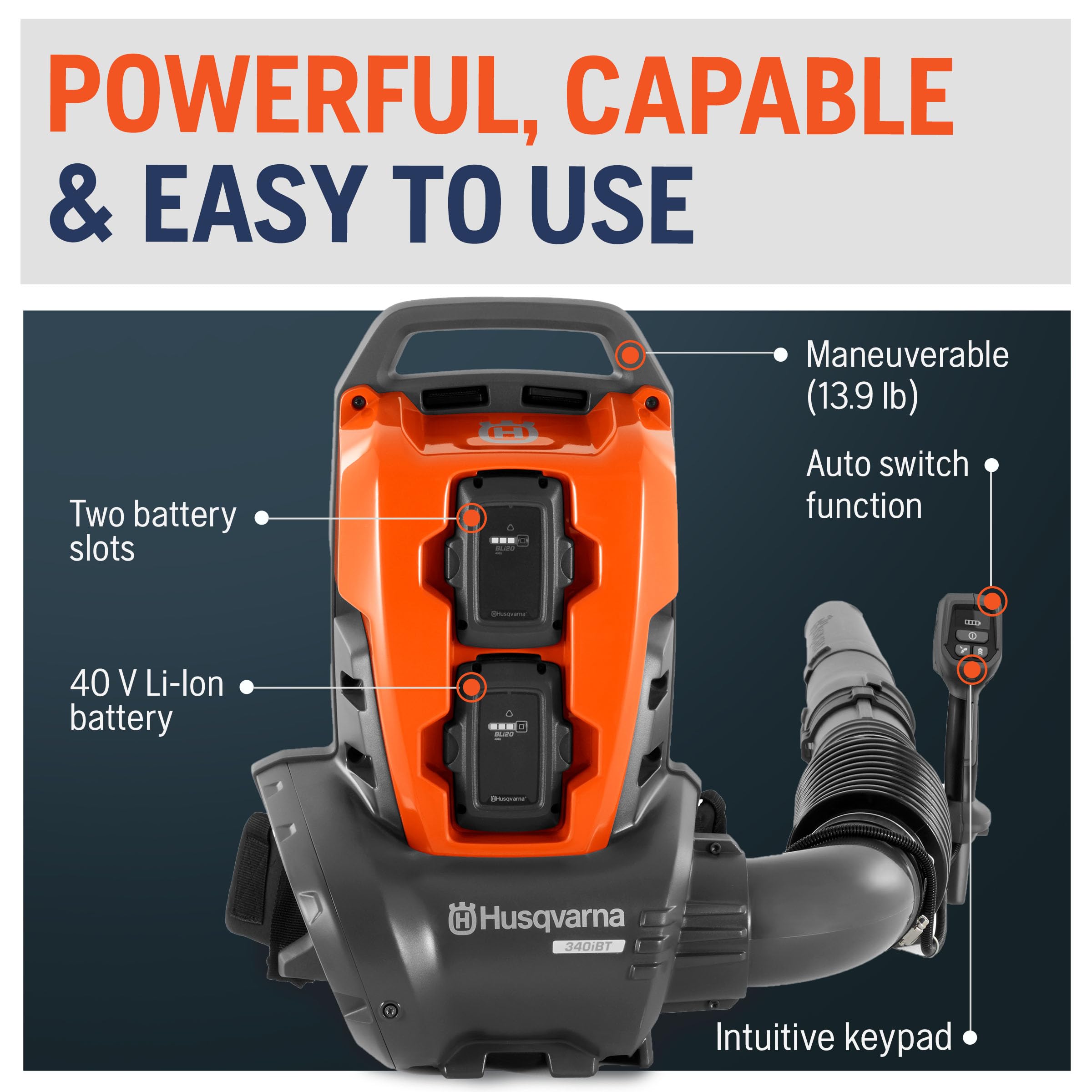 Husqvarna 340iBT 40V Battery Backpack Blower Without Battery and Charger - Image 7