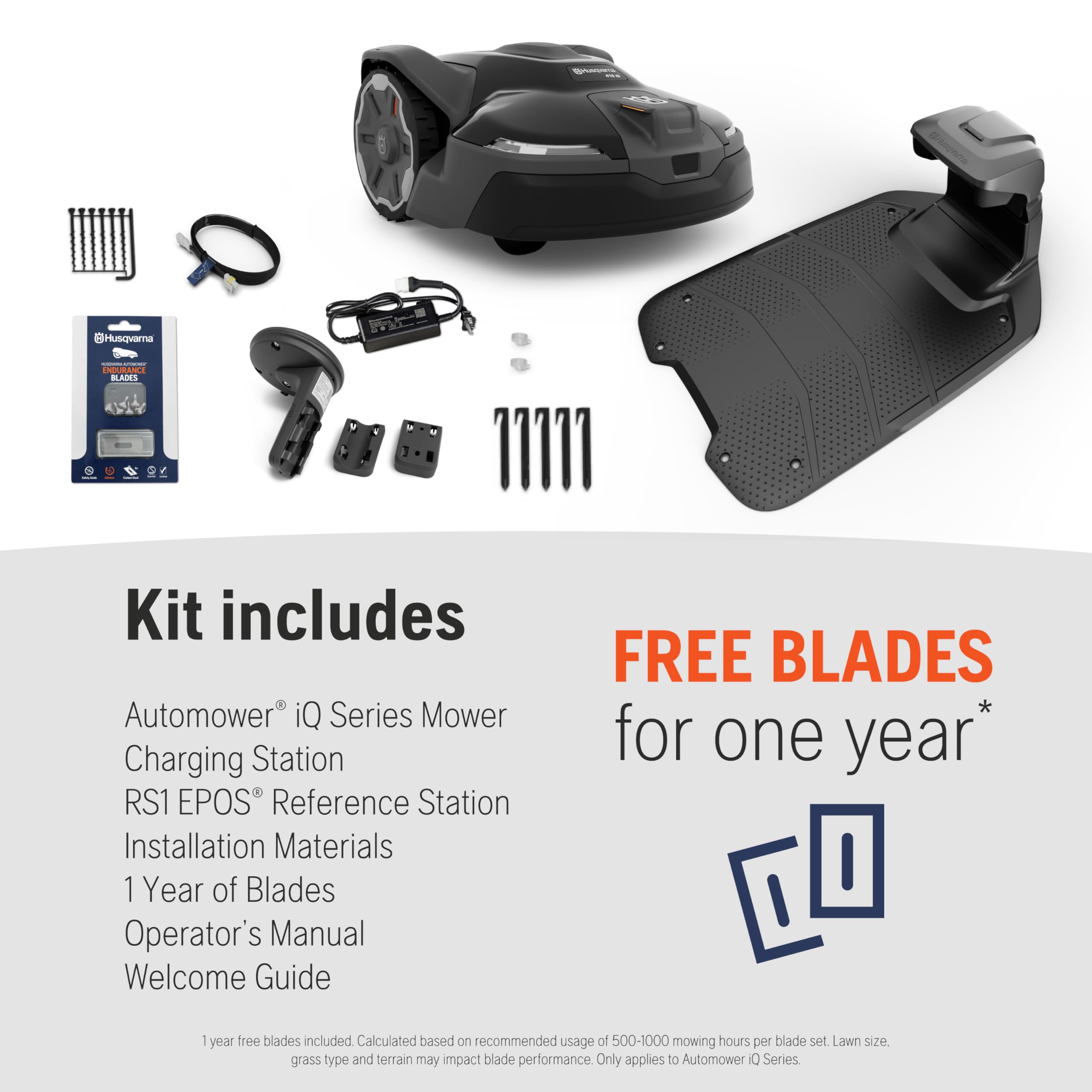 Husqvarna 410iQ Automower Robotic Mower, 0.5 Acre Mowing Capacity, Wire Free Robot Lawn Mower with Charging Station, RS1 EPOS Reference Station and Replacement Blades, 970727401 - Image 8