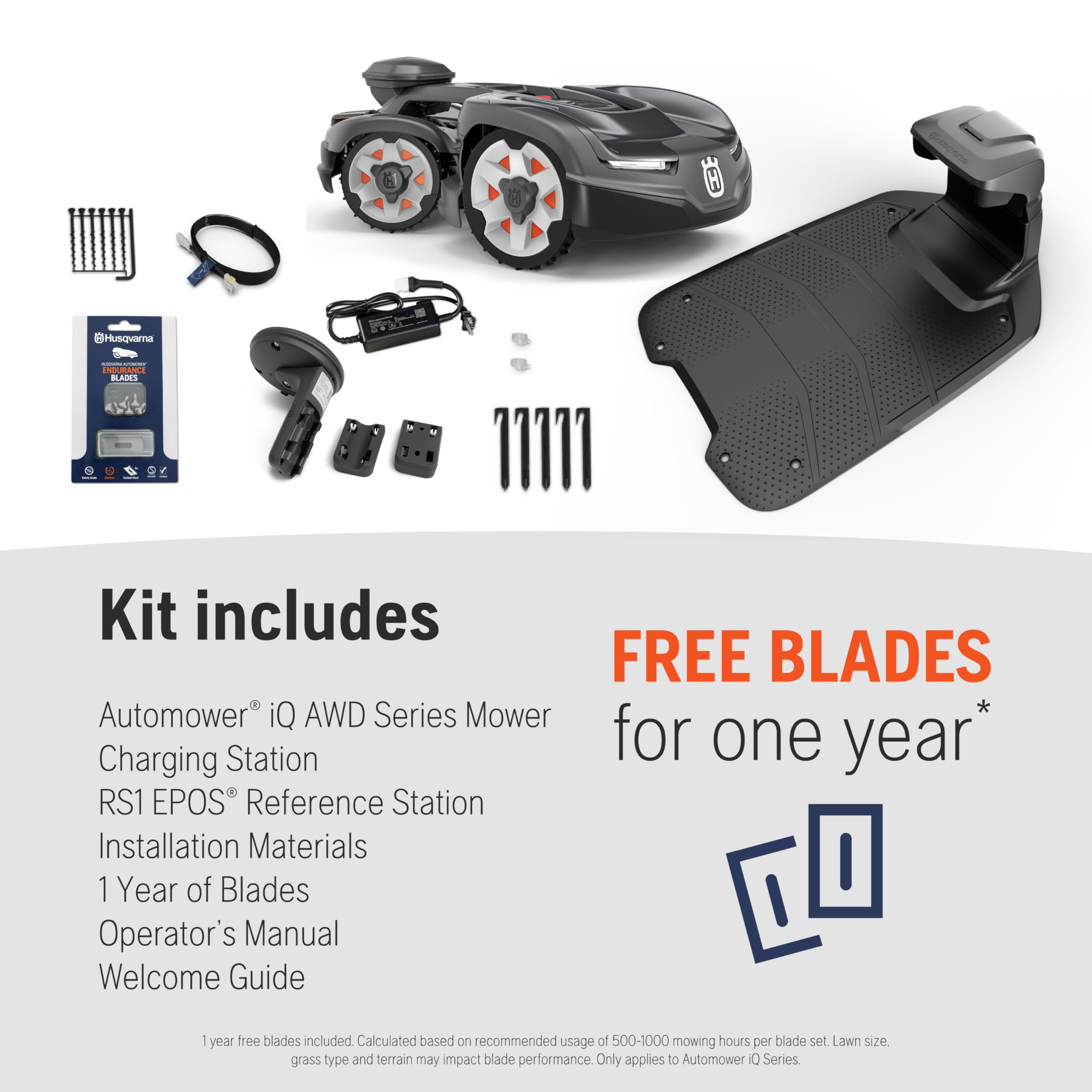 Husqvarna 435iQ AWD Automower Robotic Mower, 0.9 Acre Mowing Capacity, Wire Free Robot Lawn Mower with Charging Station, RS1 EPOS Reference Station and Replacement Blades - Image 8