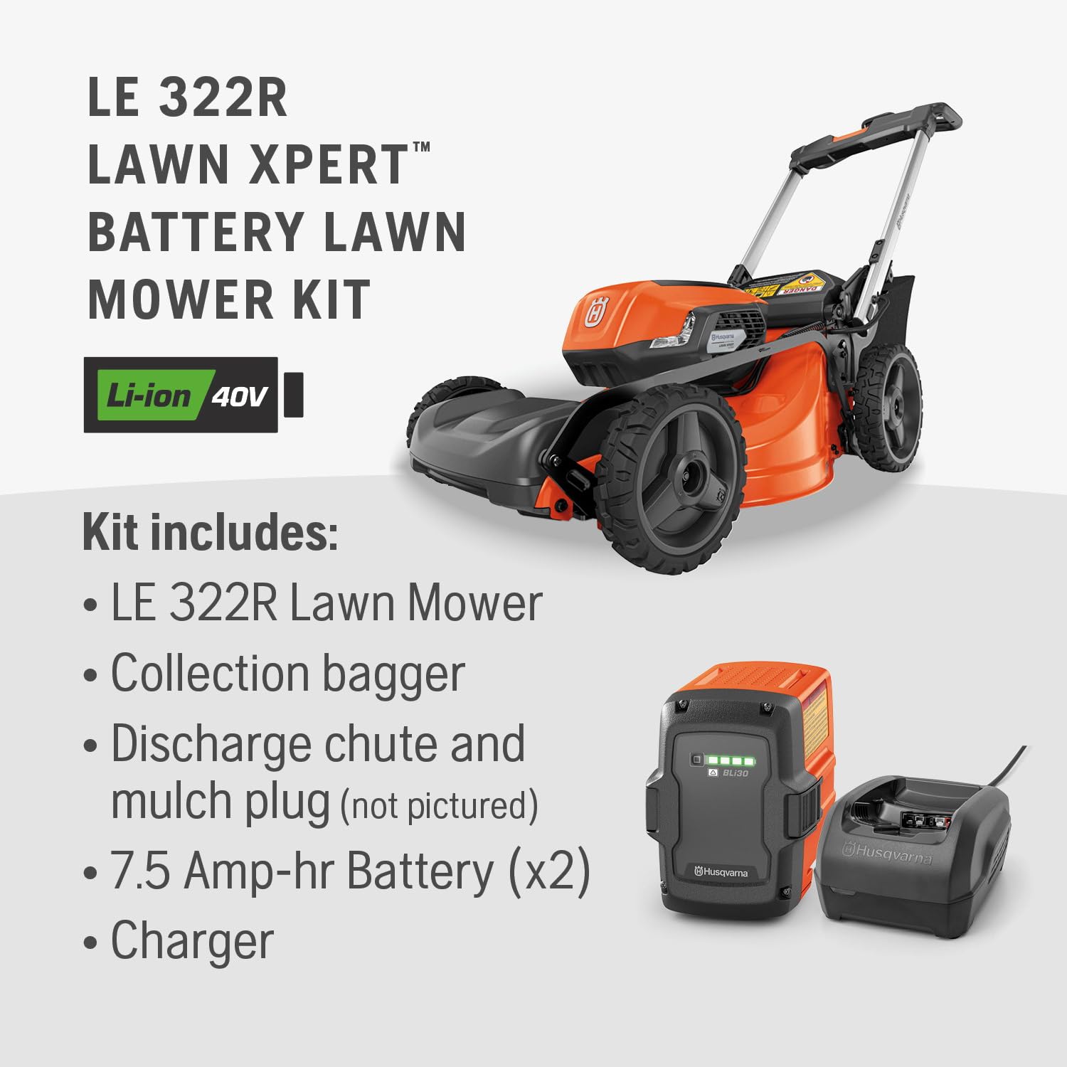 Husqvarna Lawn Xpert LE-322R Battery Powered Self Propelled Lawn Mower with Brushless Motor, Electric Lawn Mower for Small Yards (1/4-1/2 Acre), 40V Lithium-Ion Battery and Charger Included - Image 9